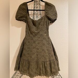 Guess brown eyelet short sleeve midi dress